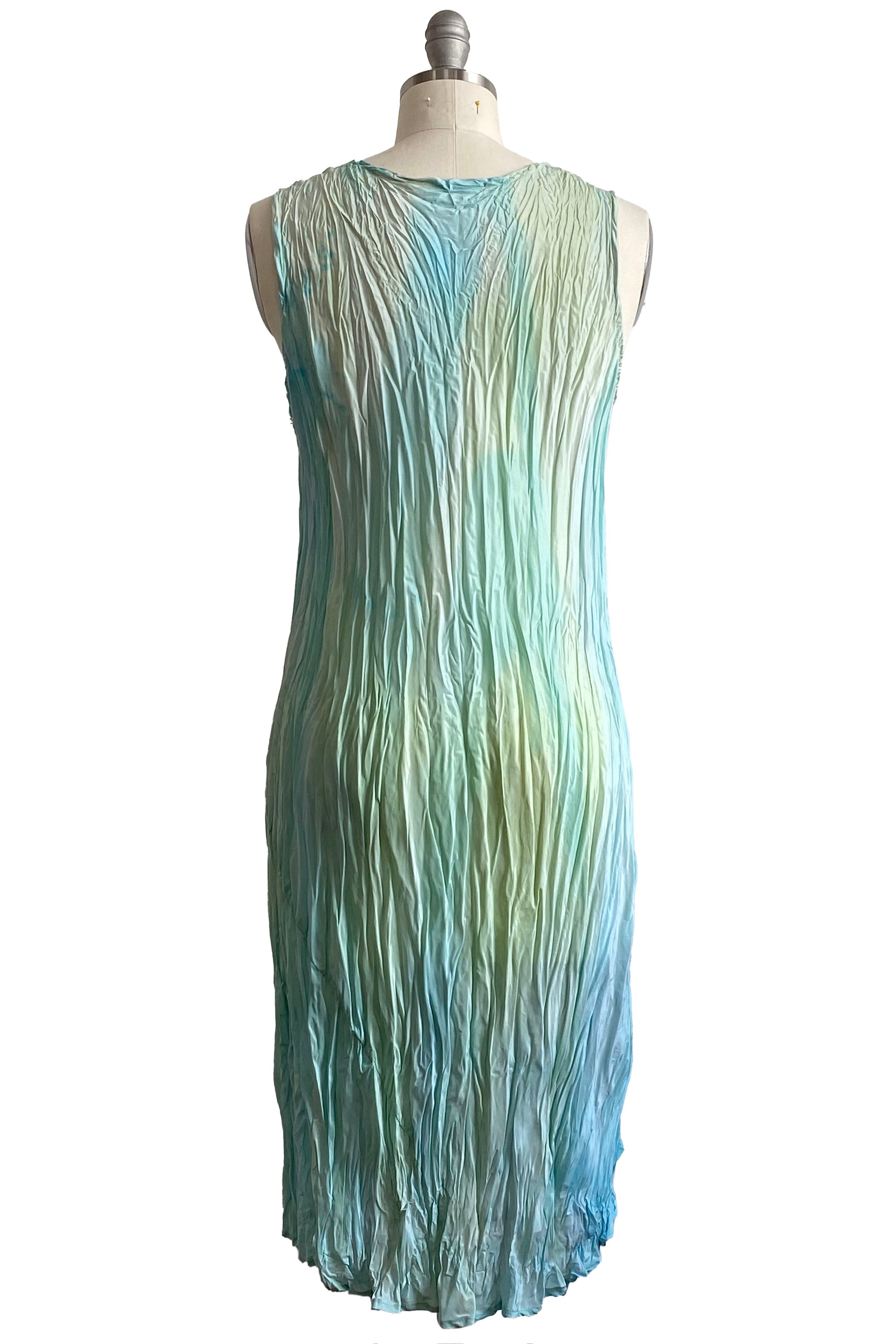 Crinkle Tank Dress in China Silk - Pastel Green Painted