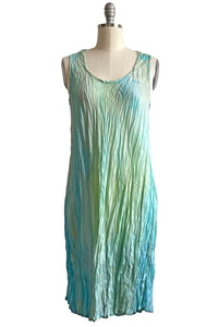 Crinkle Tank Dress in China Silk - Pastel Green Painted