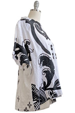 Load image into Gallery viewer, Deb Top in Linen w/ Wallpaper Print - Black &amp; White
