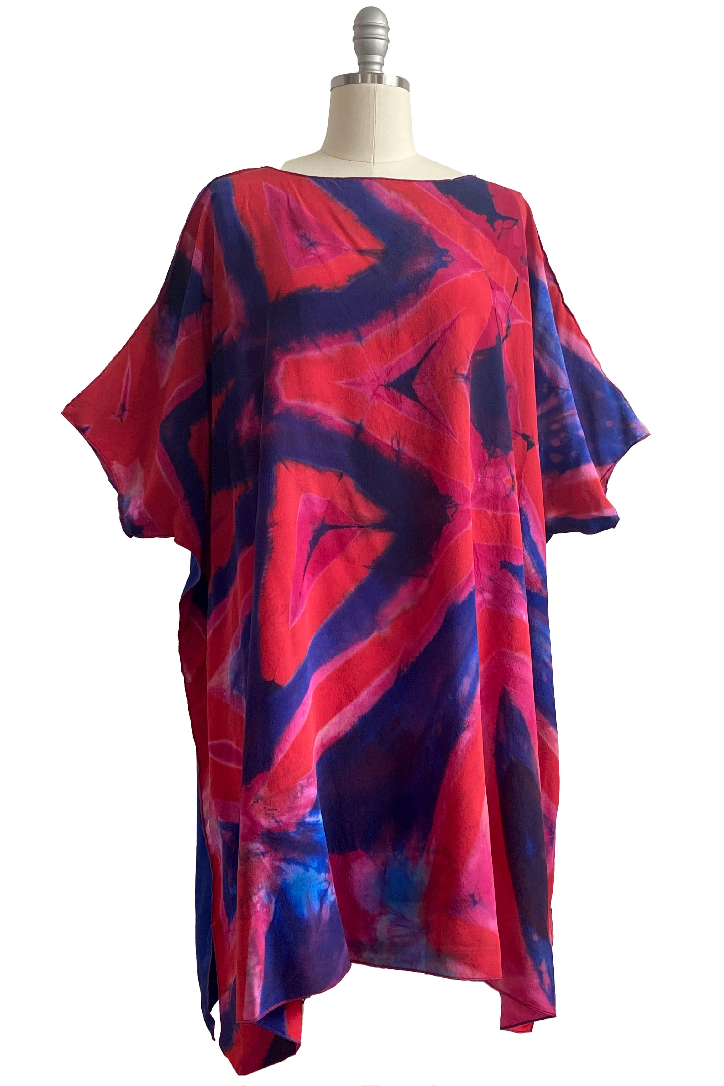 Deb Tunic Dress w/ Itajime Dye - Red & Navy
