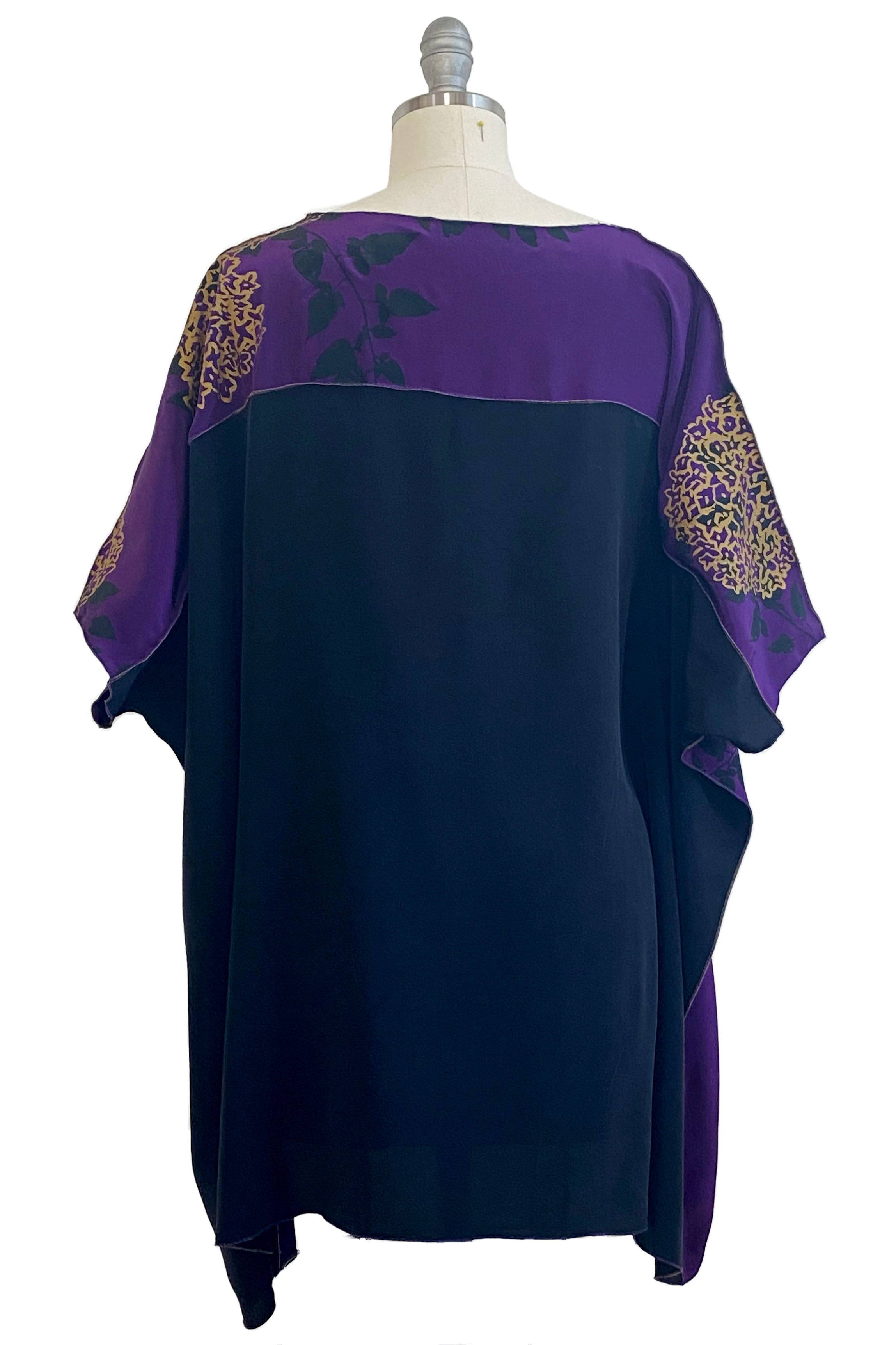 Deb Tunic Dress w/ Hydrangea Print - Purple & Gold