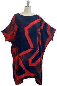 Deb Tunic Dress w/ Itajime Dye - Red & Ink