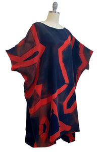 Deb Tunic Dress w/ Itajime Dye - Red & Ink