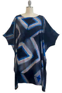 Deb Tunic Dress w/ Itajime Dye -Blue, Grey & Black