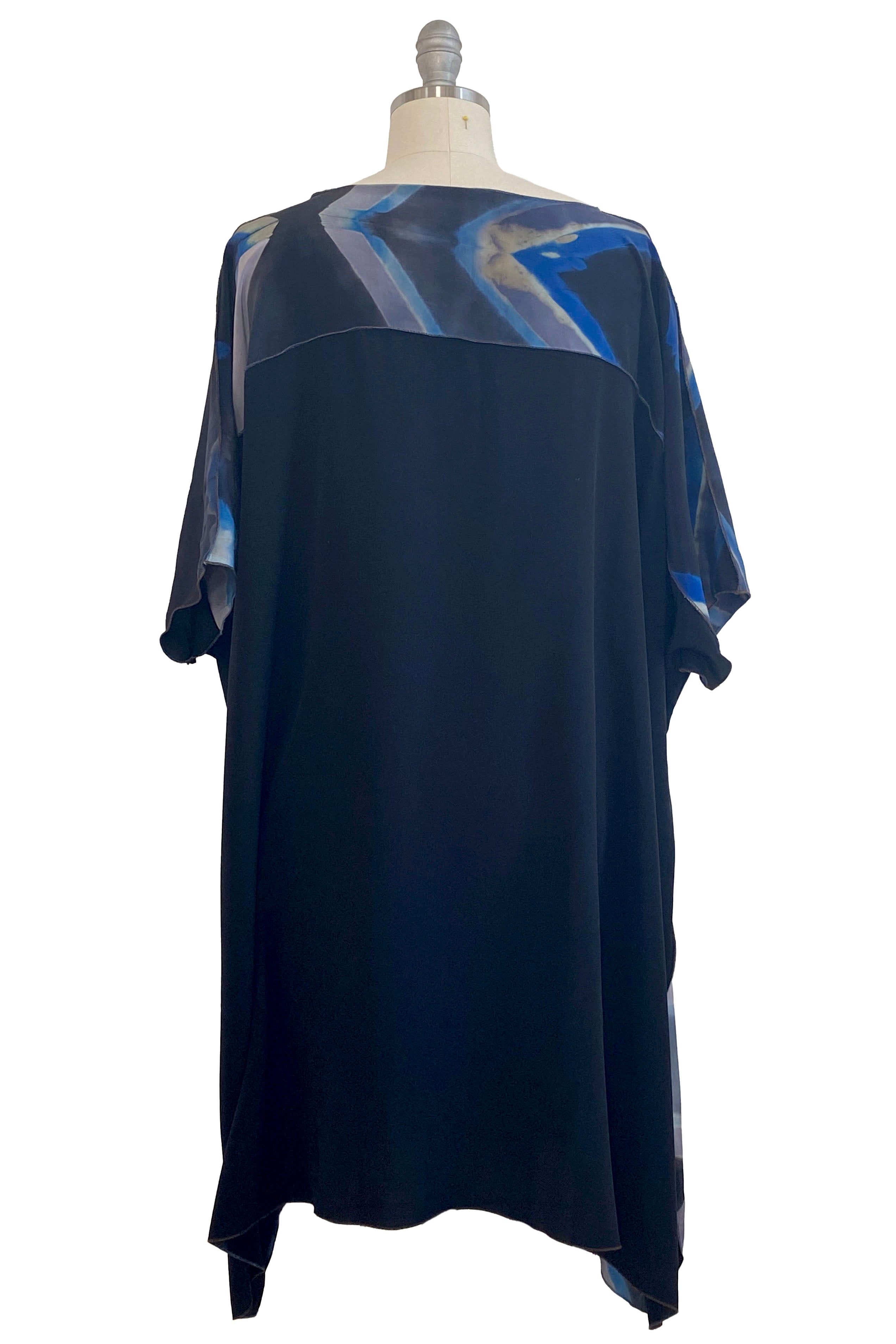 Deb Tunic Dress w/ Itajime Dye -Blue, Grey & Black