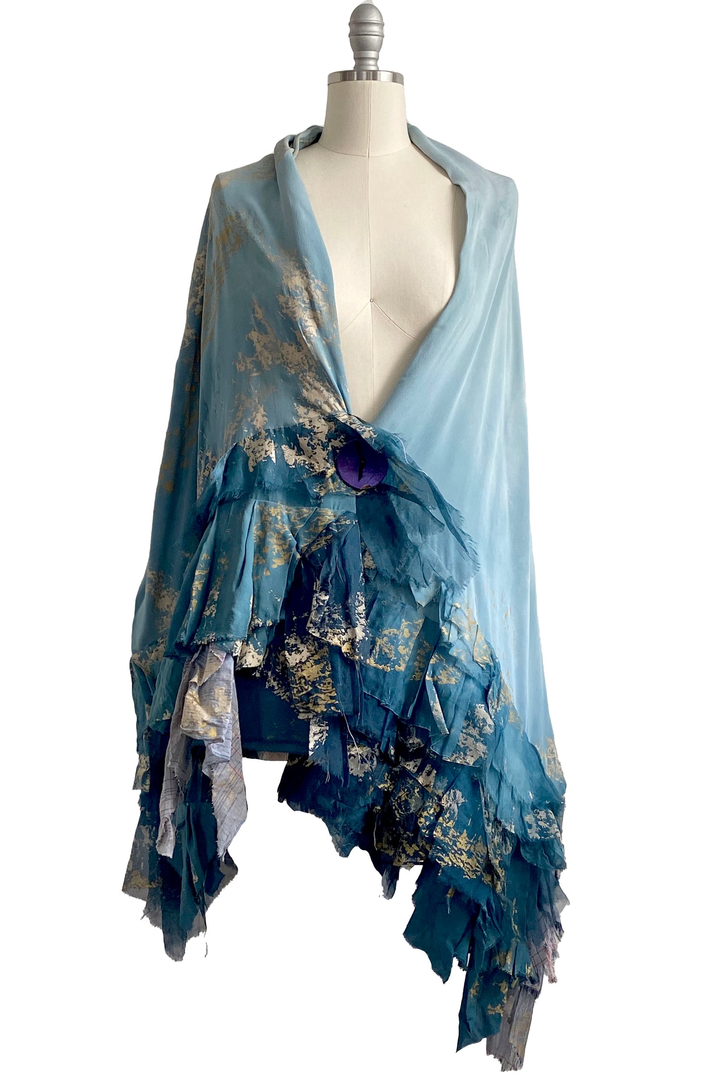 Esmeralda Ruffled Shawl w/ Foil - Blue & Gold