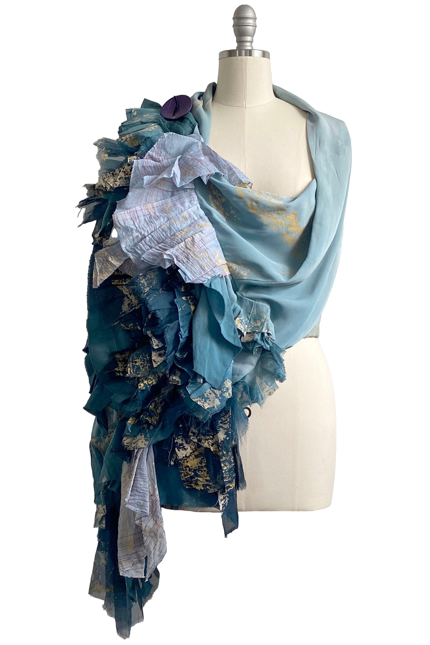 Esmeralda Ruffled Shawl w/ Foil - Blue & Gold