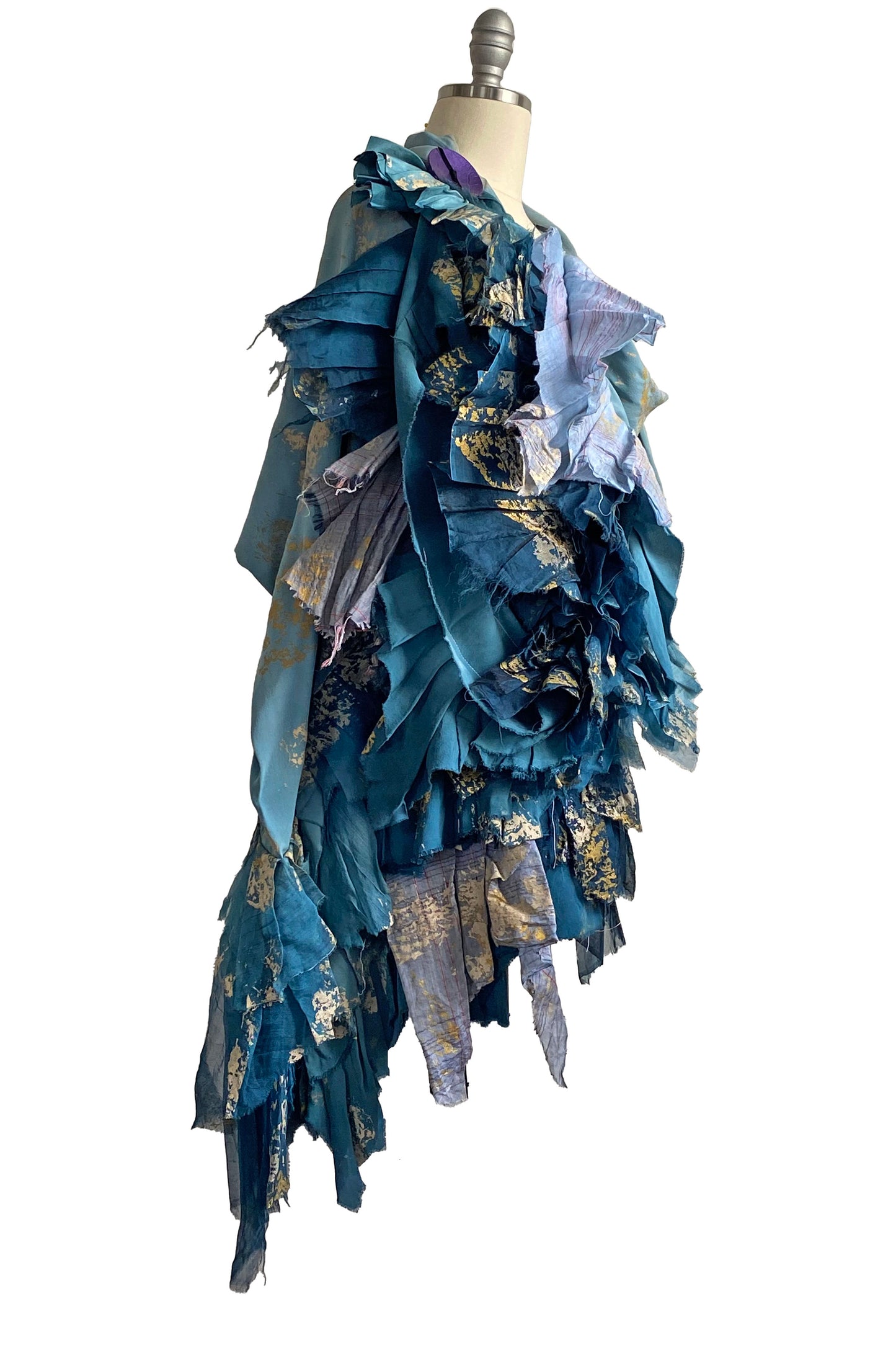 Esmeralda Ruffled Shawl w/ Foil - Blue & Gold