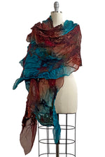 Load image into Gallery viewer, Felted Silk Organza Shawl - Teal &amp; Burgundy Ombre
