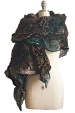 Load image into Gallery viewer, Felted Shawl - Silk Organza - Copper &amp; Green Reptile
