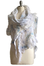 Load image into Gallery viewer, Felted Shawl - Silk Organza - White &amp; Light Blue
