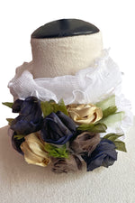 Load image into Gallery viewer, Flower Collar Headband - White, Beige &amp; Navy
