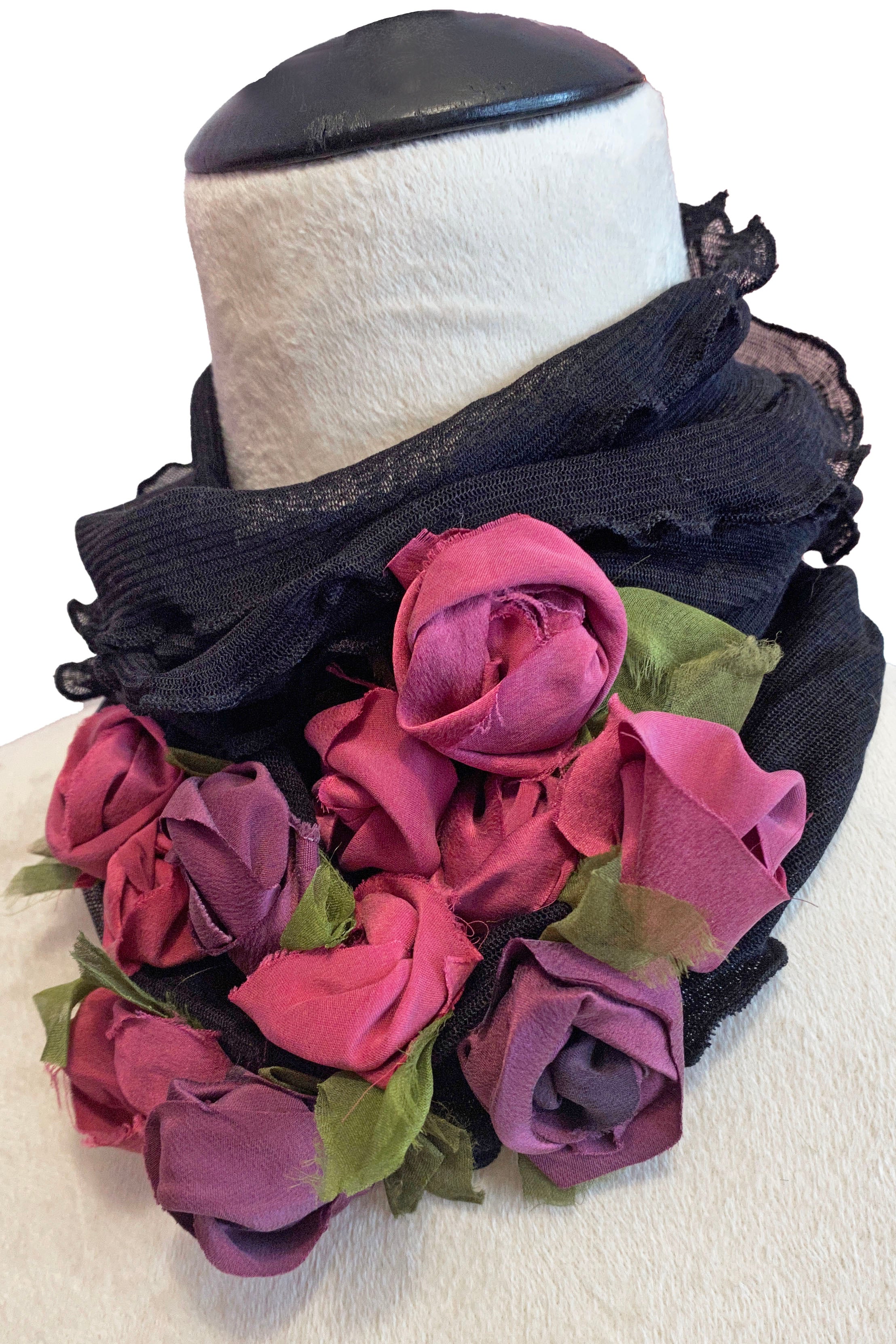Flower Collar Headband - Black w/ Magenta & Fuchsia