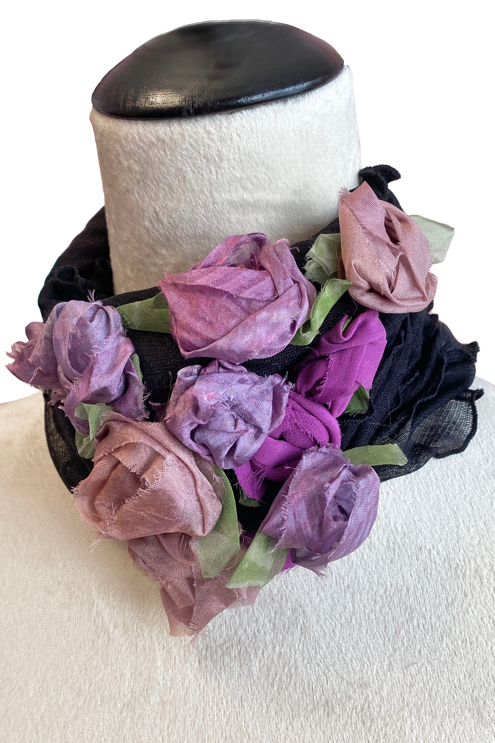Flower Collar Headband - Black w/ Purples