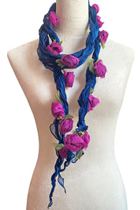 3D Flower Scarf - Blue w/ Magenta