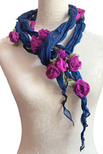 Load image into Gallery viewer, 3D Flower Scarf - Blue w/ Magenta

