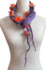 Load image into Gallery viewer, 3D Flower Scarf - Purple w/ Coral &amp; Orange
