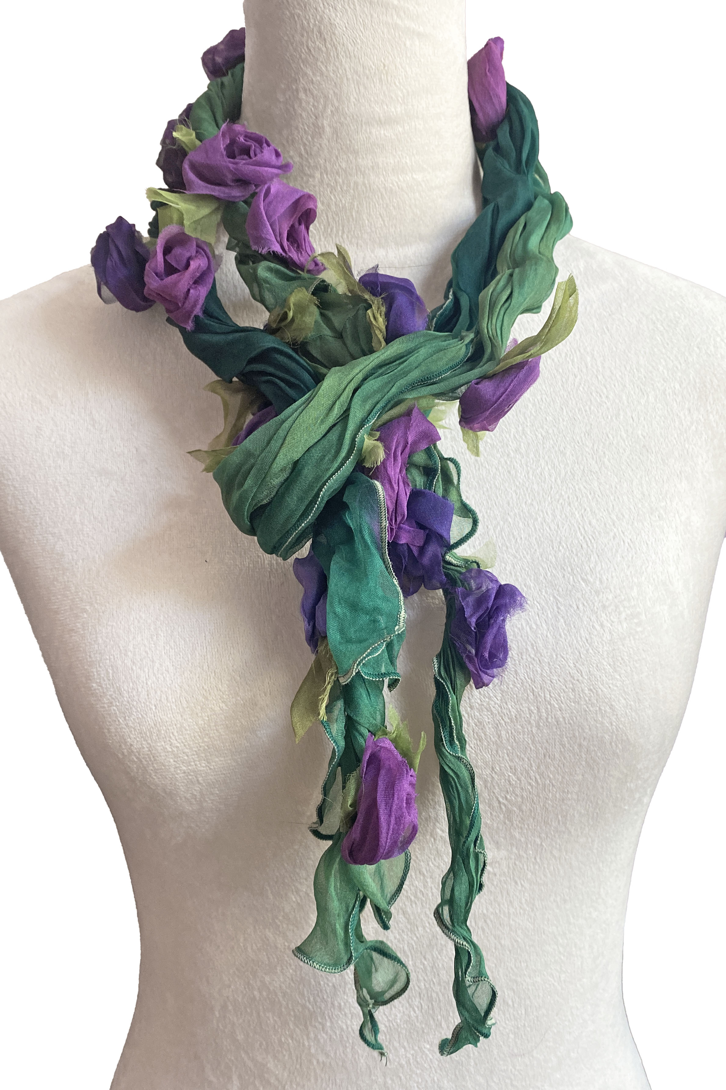 3D Flower Scarf - Green w/ Purple Multi