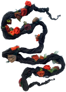 Flower Scarf - Black w/ Orange, Dark Red, Rust, Mauve