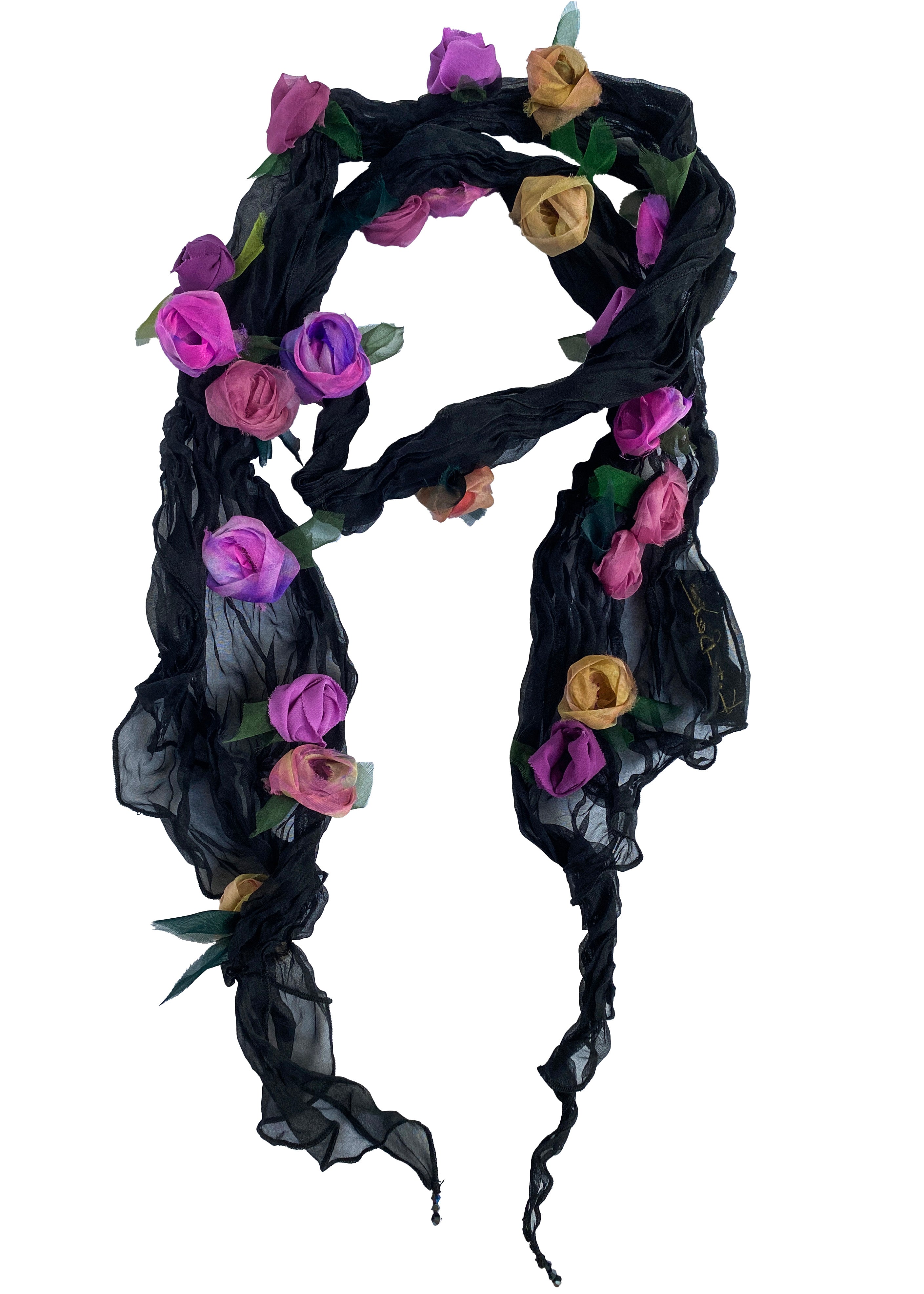 Flower Scarf - Black w/ Pink, Yellow, Lilac Pink