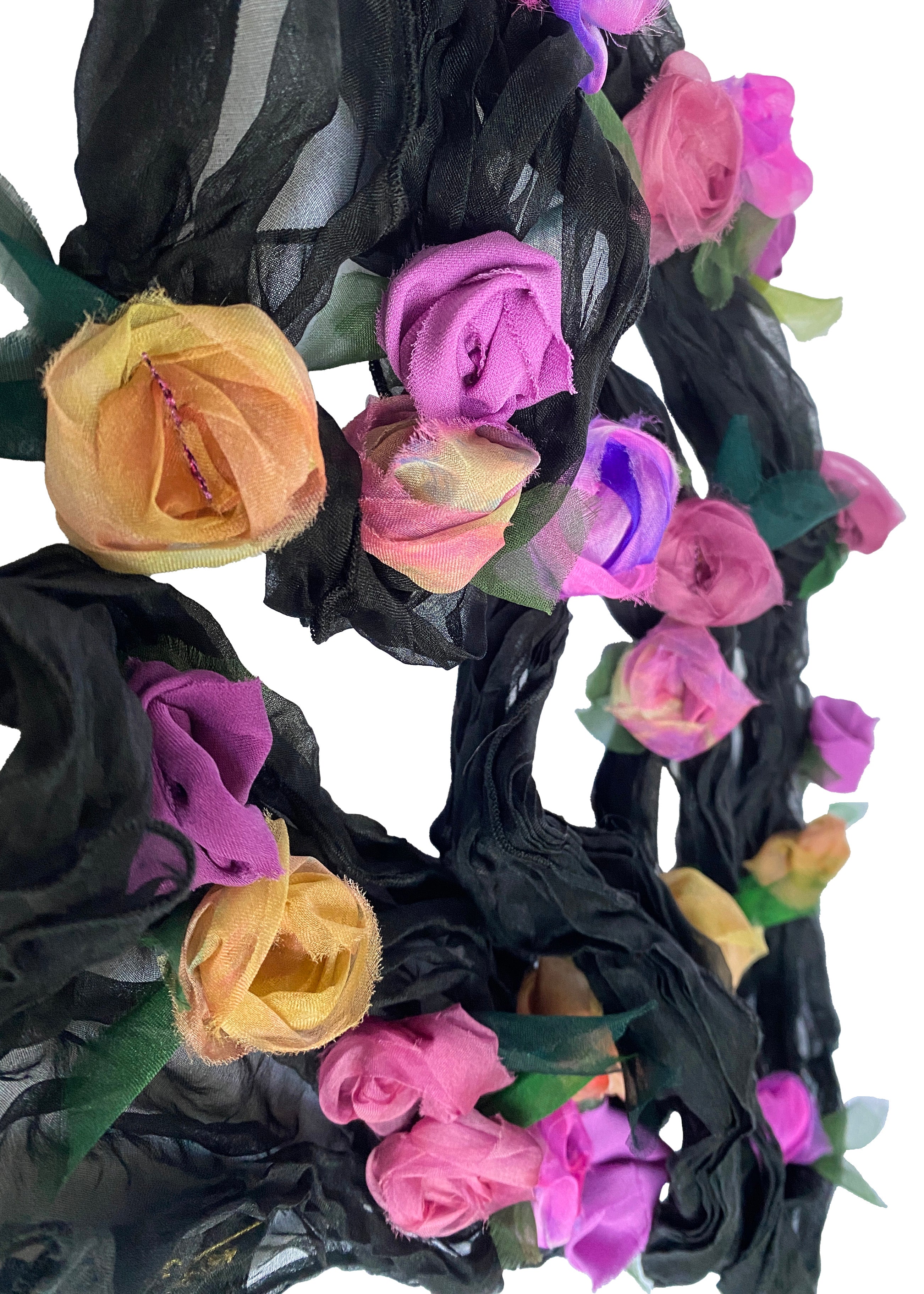 Flower Scarf - Black w/ Pink, Yellow, Lilac Pink