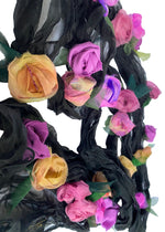 Load image into Gallery viewer, Flower Scarf - Black w/ Pink, Yellow, Lilac Pink
