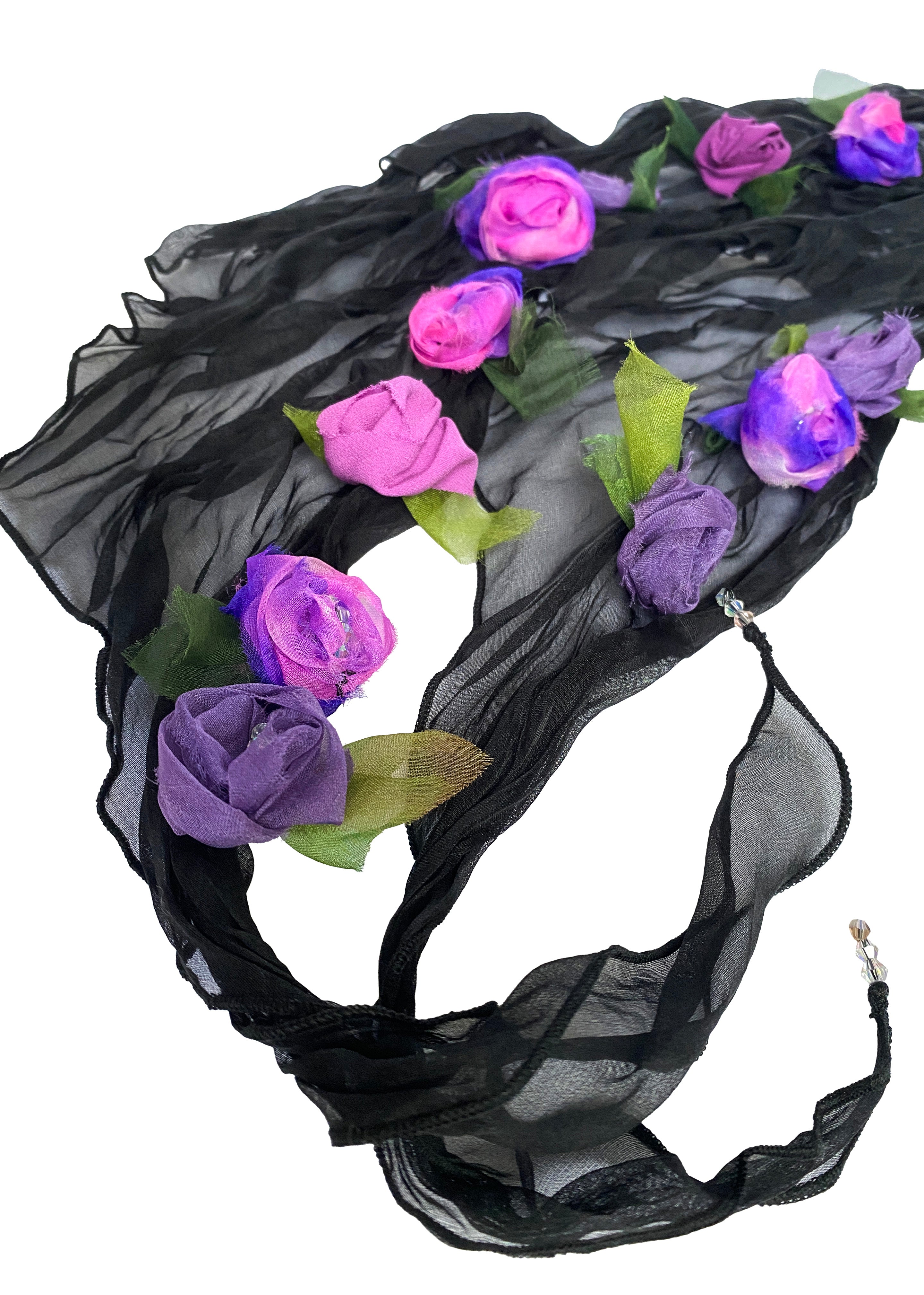 Flower Scarf - Black w/ Neon Pink, Purple