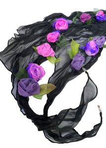 Flower Scarf - Black w/ Neon Pink, Purple