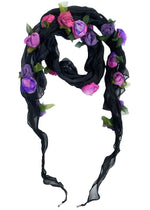 Load image into Gallery viewer, Flower Scarf - Black w/ Neon Pink, Purple
