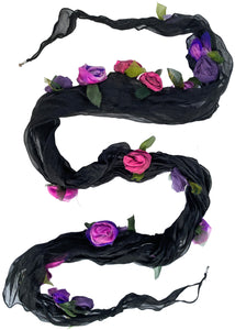 Flower Scarf - Black w/ Neon Pink, Purple