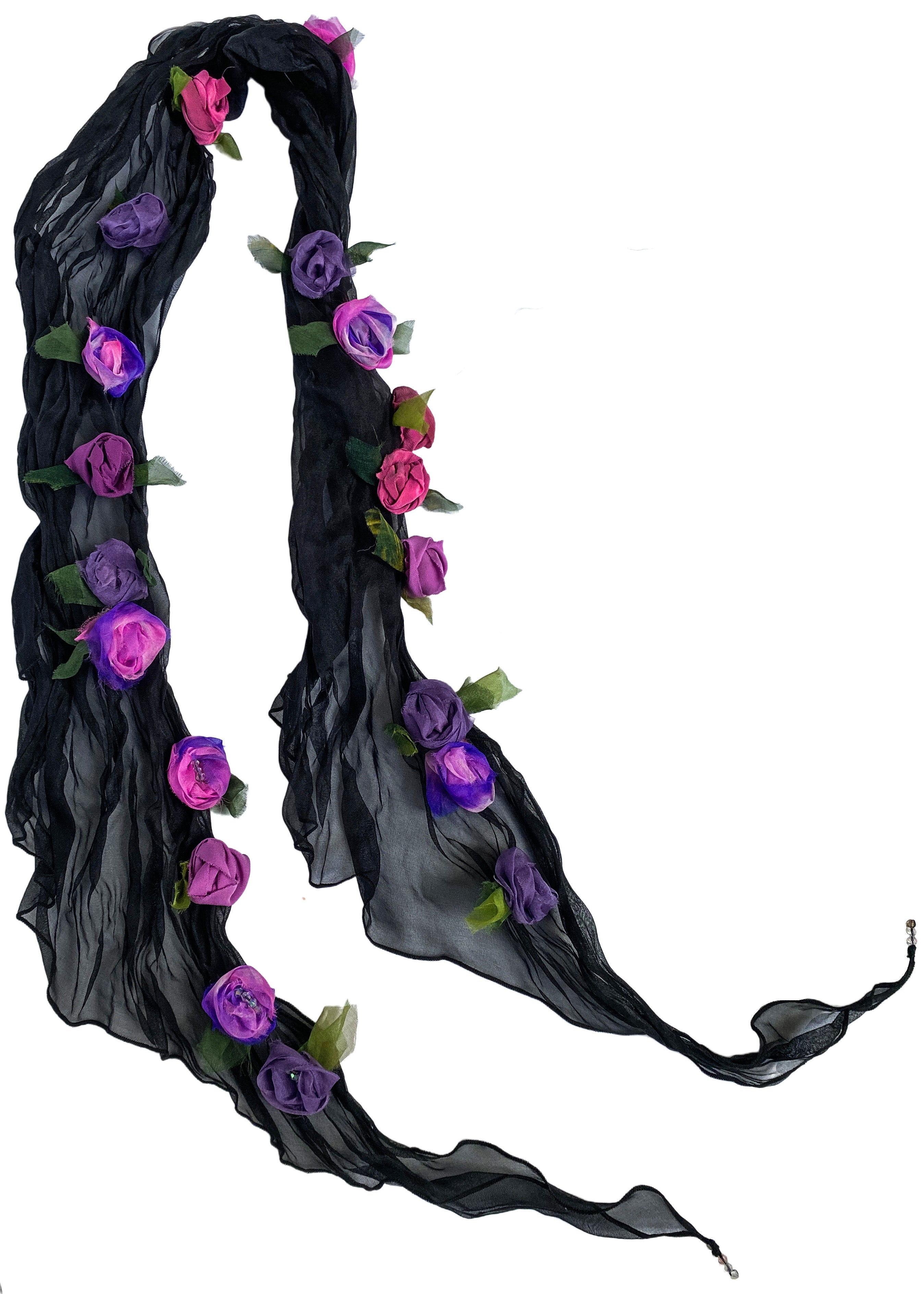 Flower Scarf - Black w/ Neon Pink, Purple