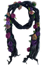 Load image into Gallery viewer, Flower Scarf - Black w/ Magenta, Purple, Mauve

