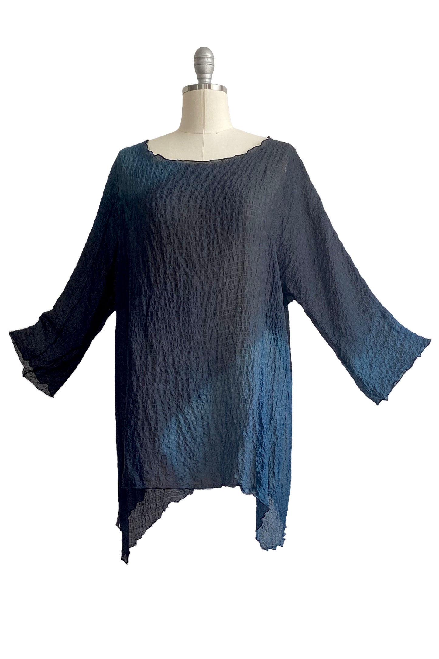 Greg's Tunic | Seersucker Silk | Ombre Dye | Black & Blue | Large