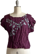 Load image into Gallery viewer, Jen Crop Top w/ Vine Print - Maroon &amp; Silver - S/M
