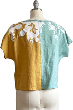 Load image into Gallery viewer, Jen Crop Top w/ Bramble Print - Split Goldenrod &amp; Turquoise - S/M
