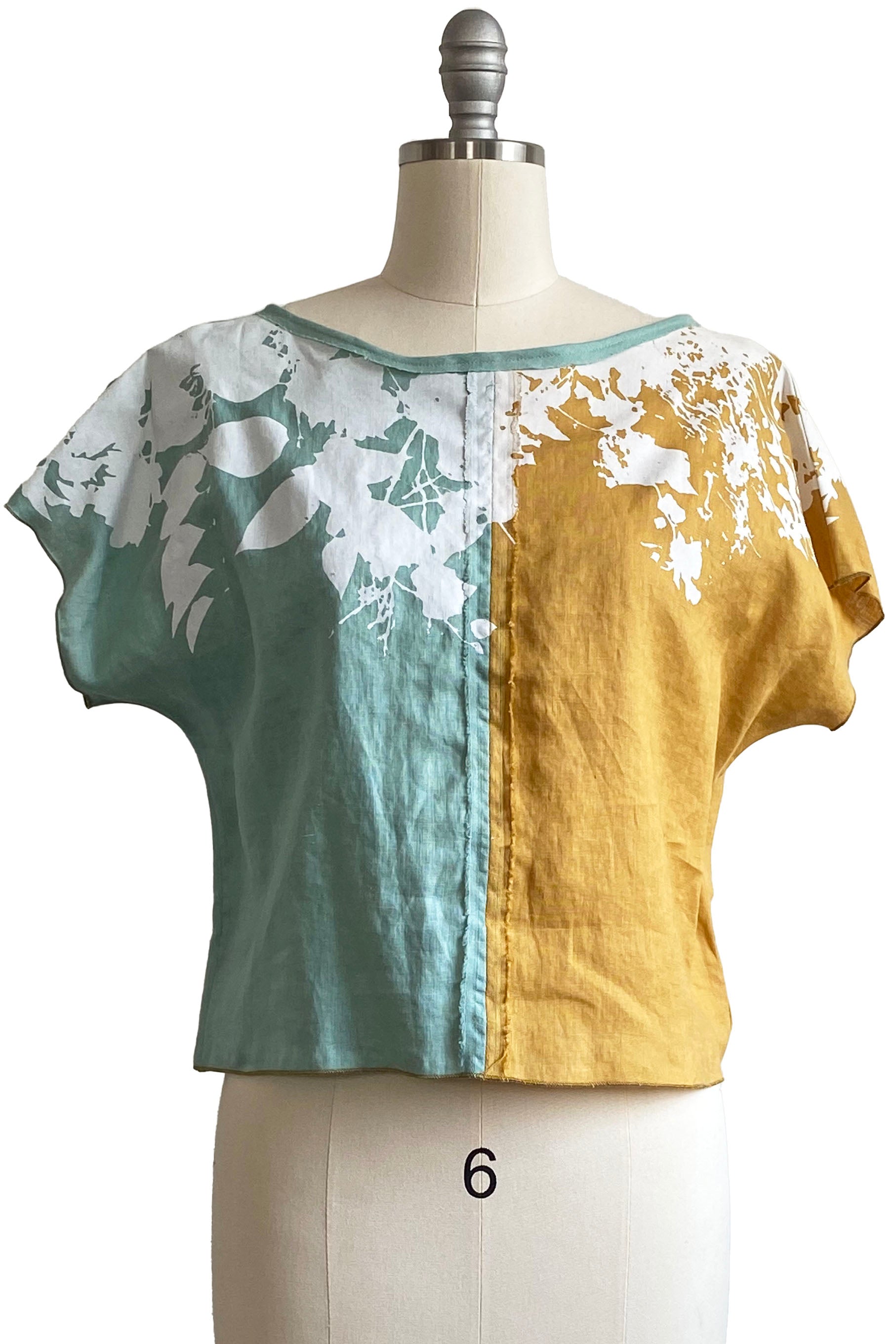 Jen Crop Top w/ Bramble Print - Split Goldenrod & Turquoise - S/M