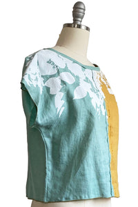 Jen Crop Top w/ Bramble Print - Split Goldenrod & Turquoise - S/M