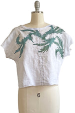 Load image into Gallery viewer, Jen Crop Top w/ Thistle Print - White &amp; Green - S/M
