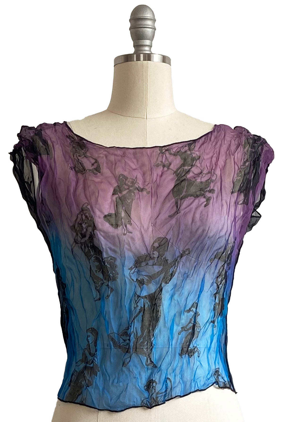 Jen Crop Top w/ Muses Print - Purple & Blue Ombre - S/M