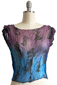 Jen Crop Top w/ Muses Print - Purple & Blue Ombre - S/M