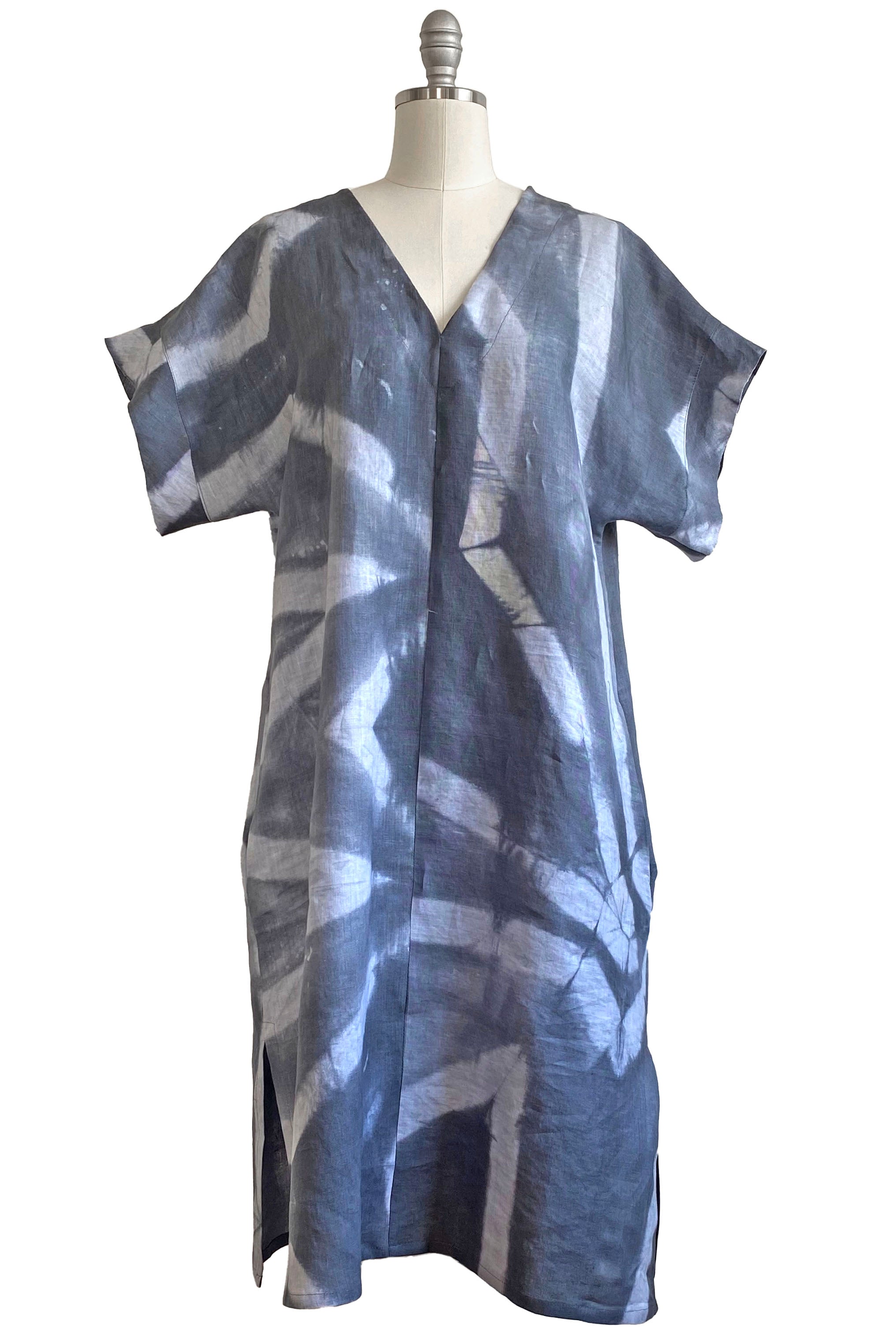 Short Sleeve Kaftan Dress - Charcoal & White Itajime - S/M