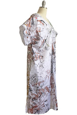 Load image into Gallery viewer, Short Sleeve Kaftan Dress - Marsh Garden Print - White - M/L
