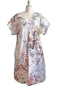 Short Sleeve Kaftan Dress - Marsh Garden Print - White - M/L