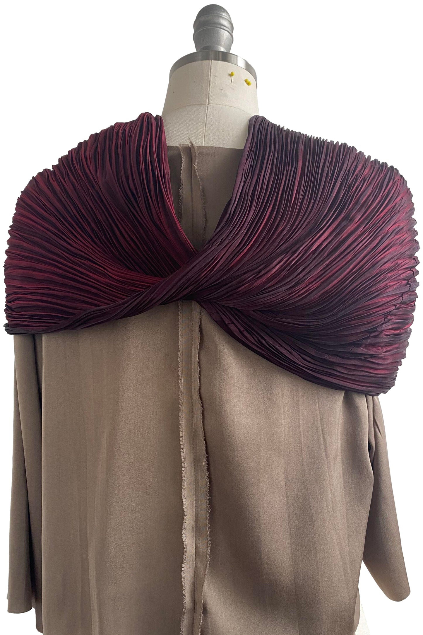 Shibori Pleated Silk Cowl | Red & Black