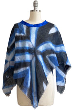 Load image into Gallery viewer, Poncho in Open Weave Linen w/ Itajime Dye - Blue, White &amp; Black
