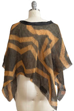 Load image into Gallery viewer, Poncho in Open Weave Linen w/ Itajime Dye - Brown &amp; Marigold
