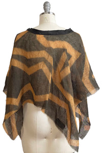 Poncho in Open Weave Linen w/ Itajime Dye - Brown & Marigold