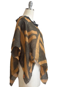 Poncho in Open Weave Linen w/ Itajime Dye - Brown & Marigold