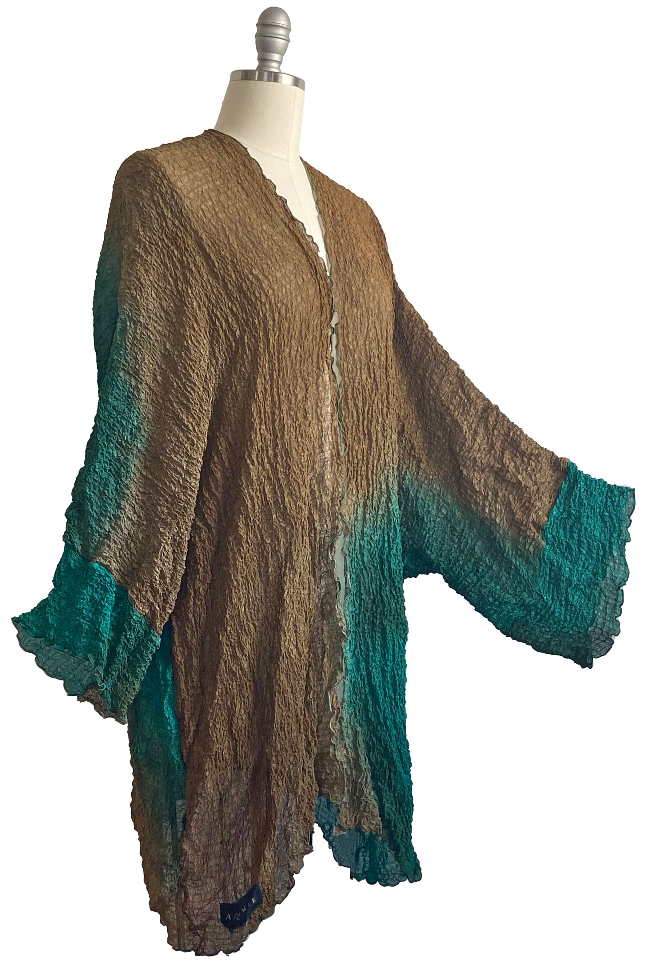 Lundy Duster in Waffle Silk - Stone & Teal Ombre