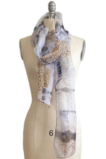 Load image into Gallery viewer, Organza Scarf w/ Hydrangea Print - White &amp; Gold
